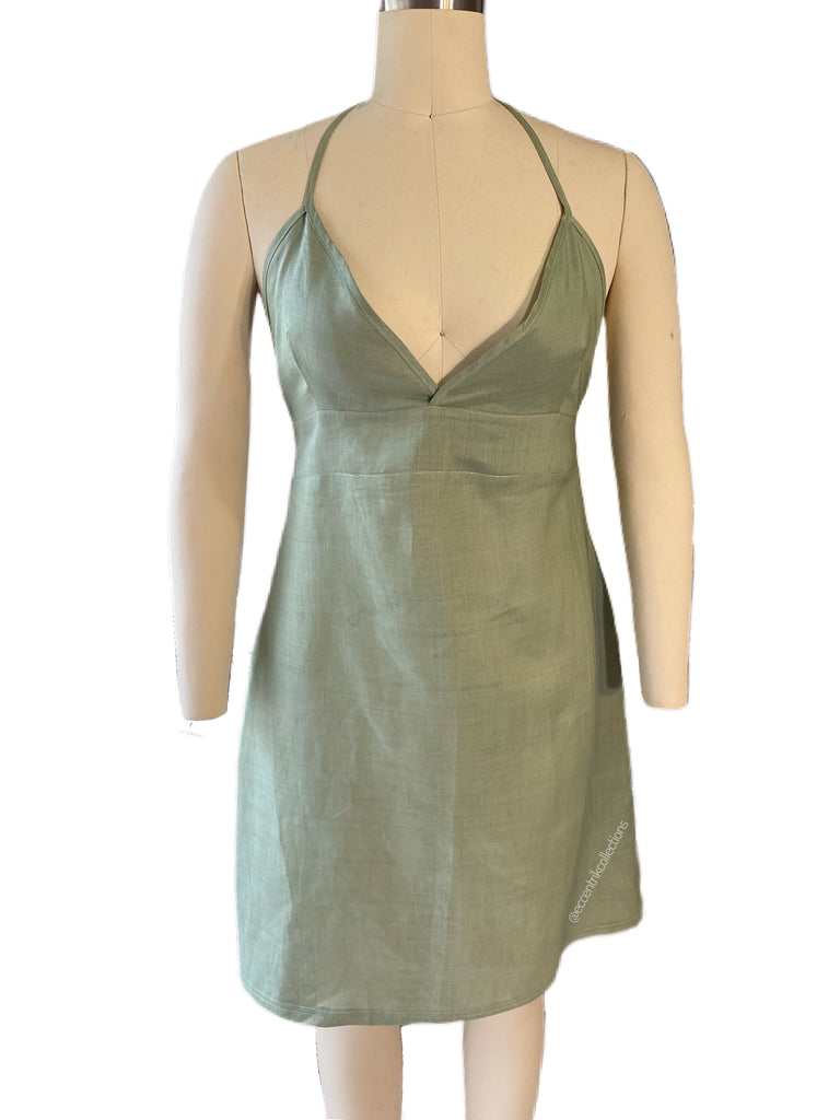 Green Handmade Linen Dress - Eccentrik Collections, LLC 
