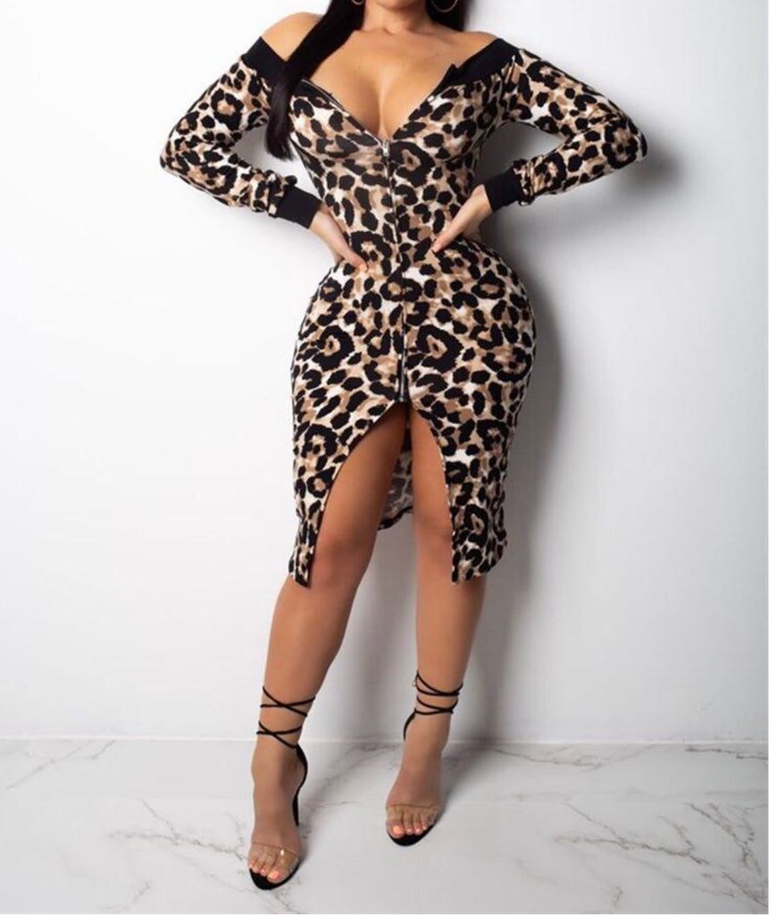 Plus Size Leopard Bodycon Dress - Eccentrik Collections, LLC 