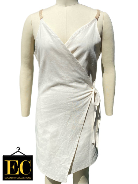 Off White Handmade Linen Wrap Dress - Eccentrik Collections, LLC 