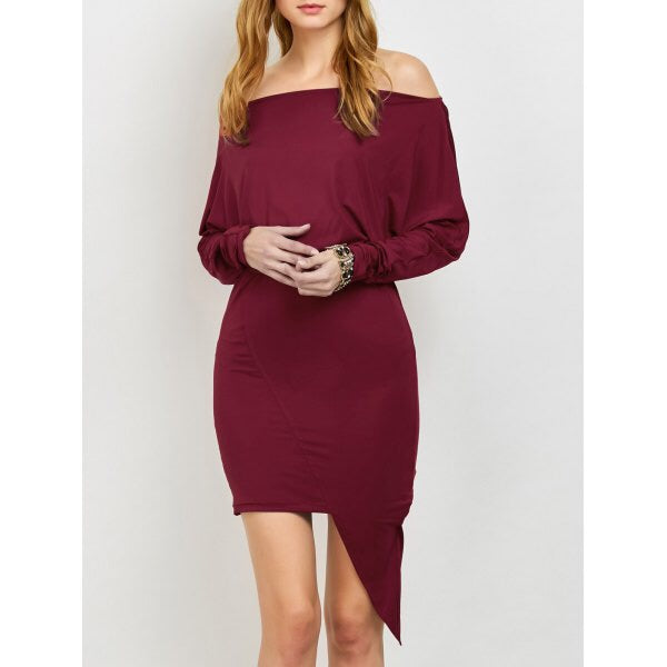 Burgundy Off Shoulder Mini Dress - Eccentrik Collections, LLC 