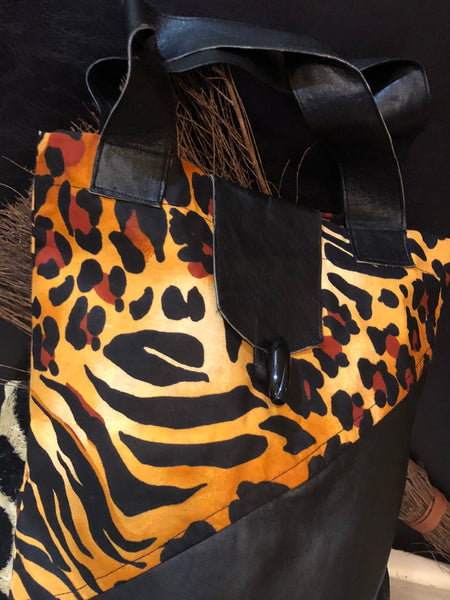 Animal print with Genuine Leather Tote Handbag - Eccentrik Collections, LLC 