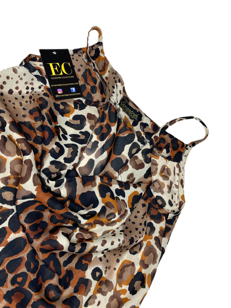Sheer Leopard Cowl Neck Dress - Eccentrik Collections, LLC 