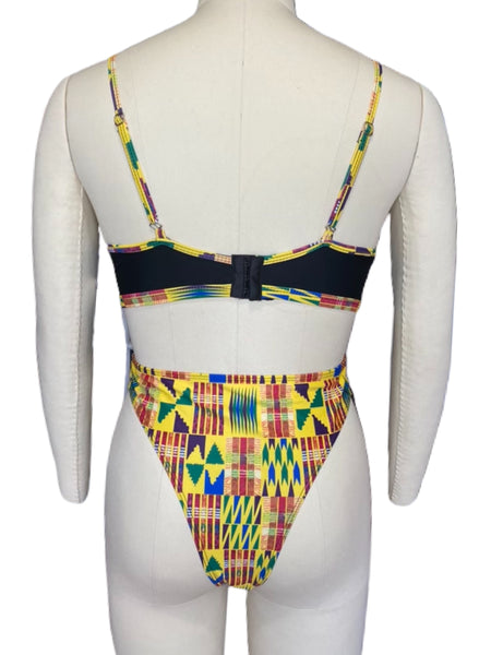 Yellow African Print Cut out High Waist Swimsuit - Eccentrik Collections, LLC 