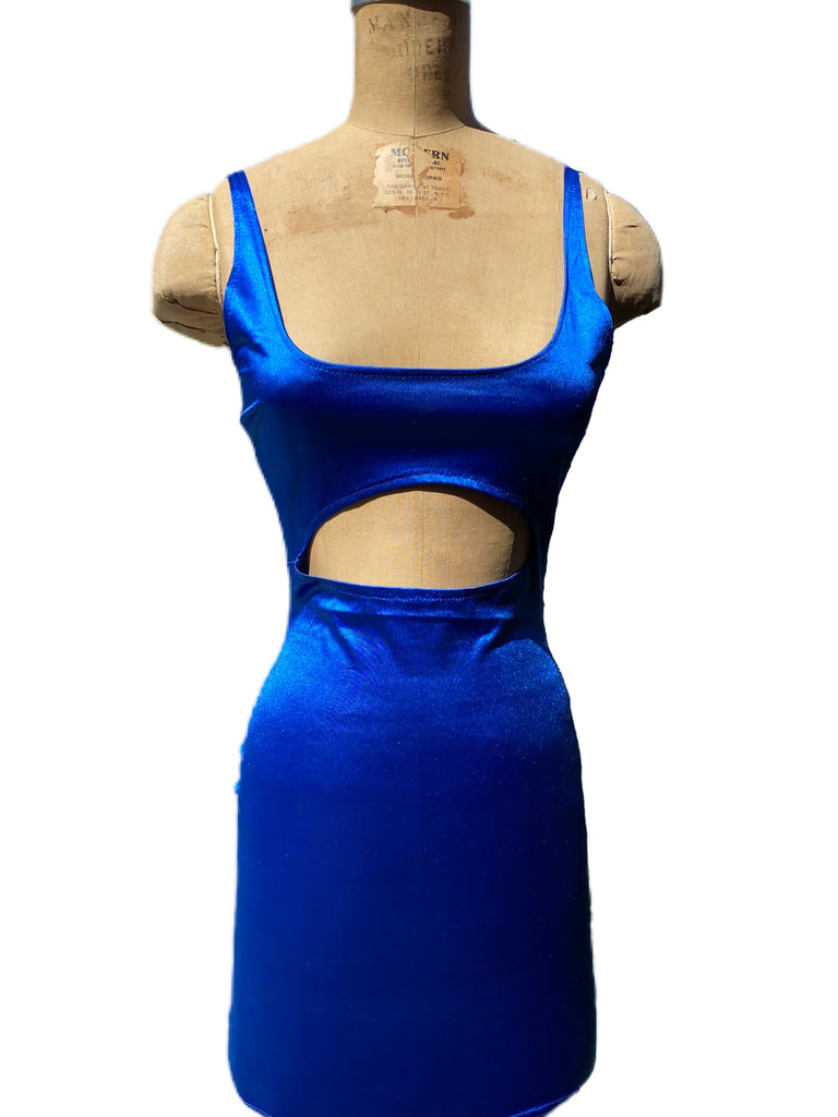 Royal Blue Satin Cutout Mini Dress - Eccentrik Collections, LLC 