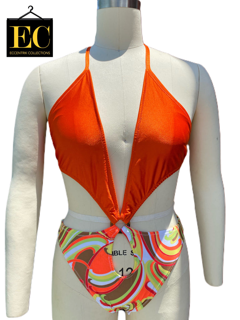 Orange Multicolor One Piece Swimsuit - Eccentrik Collections, LLC 