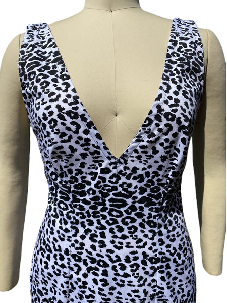 Black & White Leopard Print Plunging Neckline Dress - Eccentrik Collections, LLC 