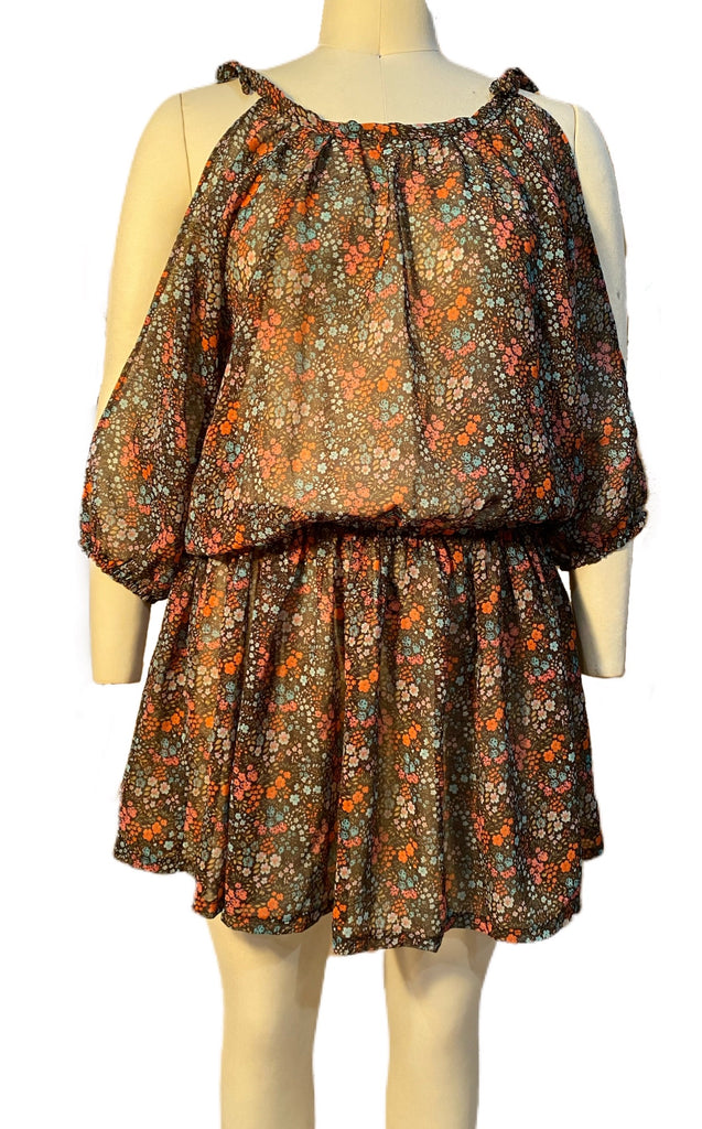 Sheer Cold Shoulder Floral Dress - Eccentrik Collections, LLC 