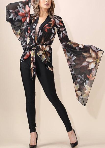 Flower printed mesh kimono - Eccentrik Collections, LLC 