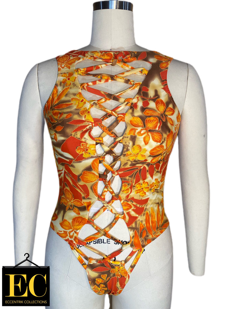Orange Cut Out One Piece Swimsuit - Eccentrik Collections, LLC 