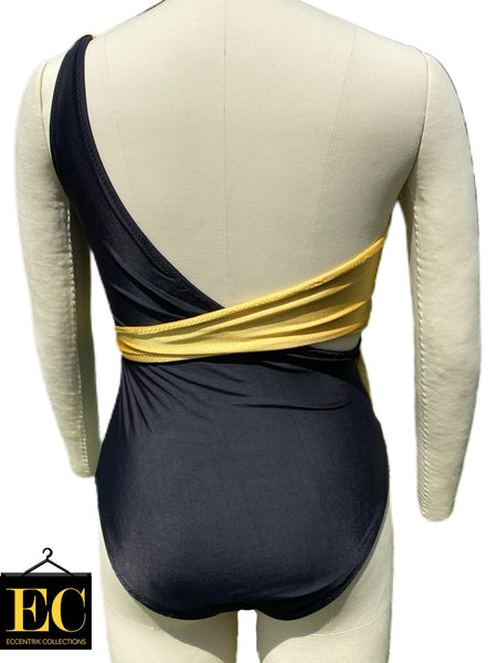 Black & Gold One Shoulder Swimsuit - Eccentrik Collections, LLC 
