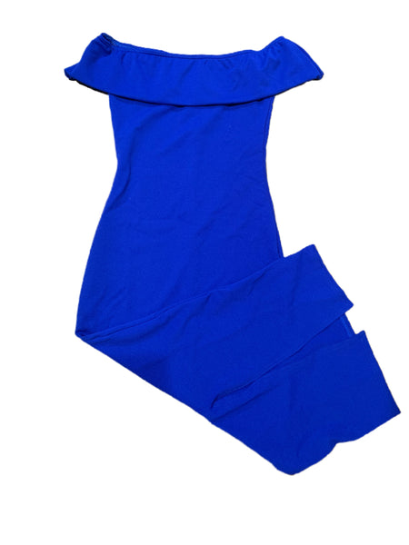 Royal Blue Bardot Bodycon Midi Dress - Eccentrik Collections, LLC 