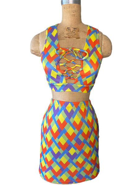 Multi Colored Two Piece Skirt Set - Eccentrik Collections, LLC 