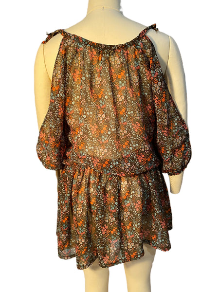 Sheer Cold Shoulder Floral Dress - Eccentrik Collections, LLC 