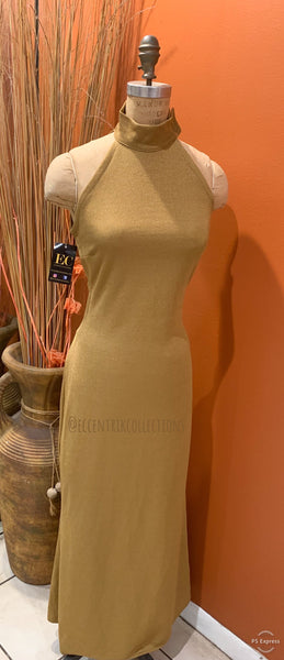 Gold Handmade Cut Out Maxi Dress - Eccentrik Collections, LLC 