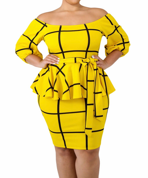 Yellow Peplum Dress - Eccentrik Collections, LLC 