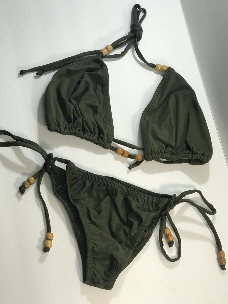 Olive Green Two Piece Bikini Swimsuit - Eccentrik Collections, LLC 