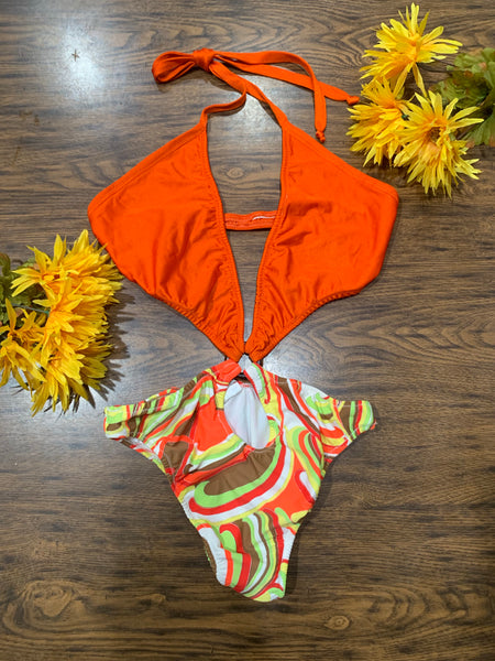 Orange Multicolor One Piece Swimsuit - Eccentrik Collections, LLC 
