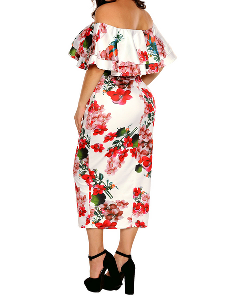 Plus Size Floral Off Shoulder Dress - Eccentrik Collections, LLC 